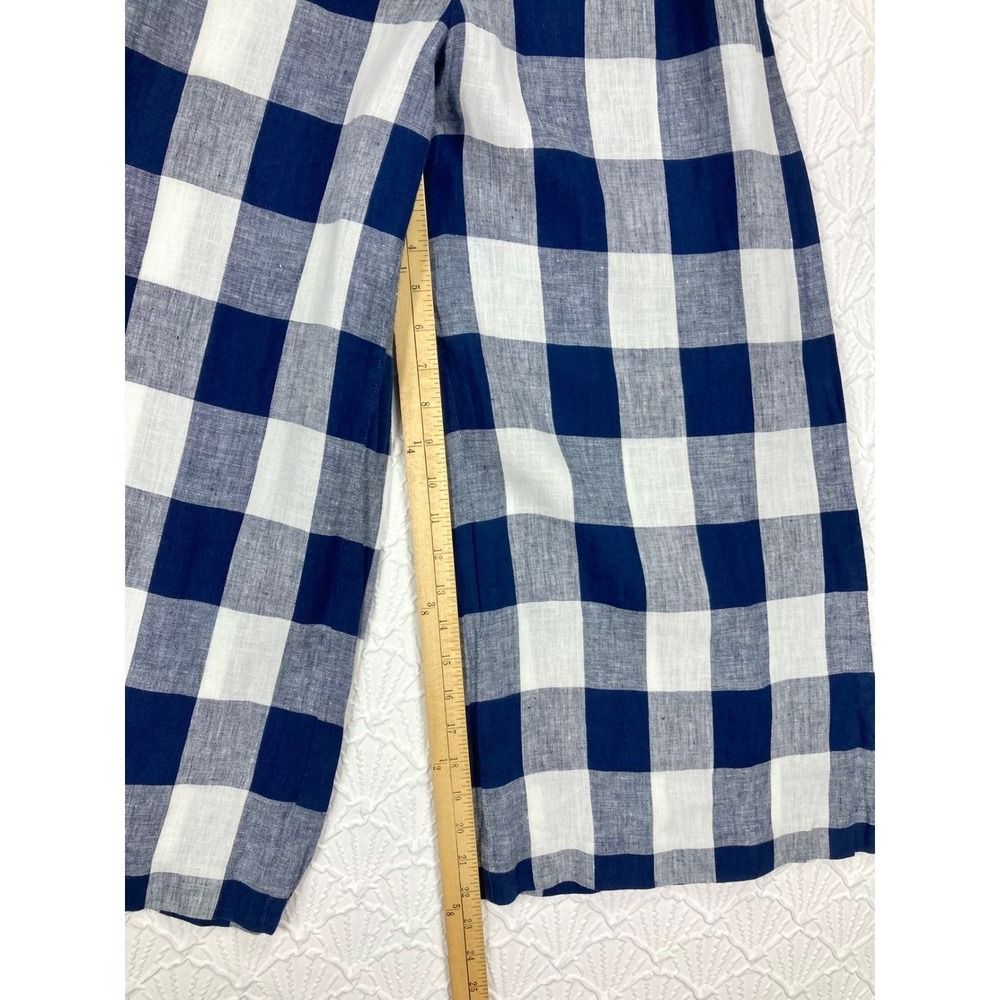 J. Crew Gingham Linen Wide Leg Jumpsuit Women S Navy Ivory Summer Coastal Vacay - Picture 11 of 13